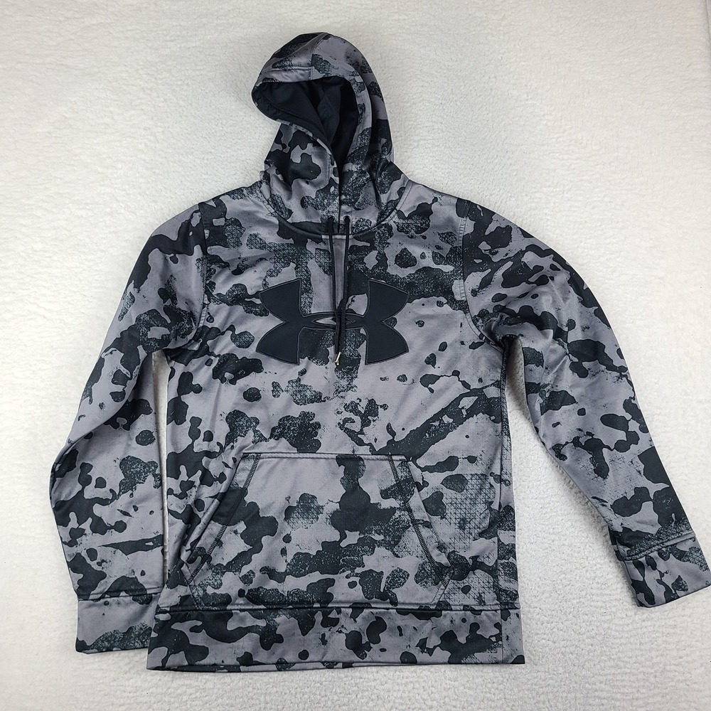 Under Armour Hoodie Mens Small Black Gray Geometric Loose Activewear